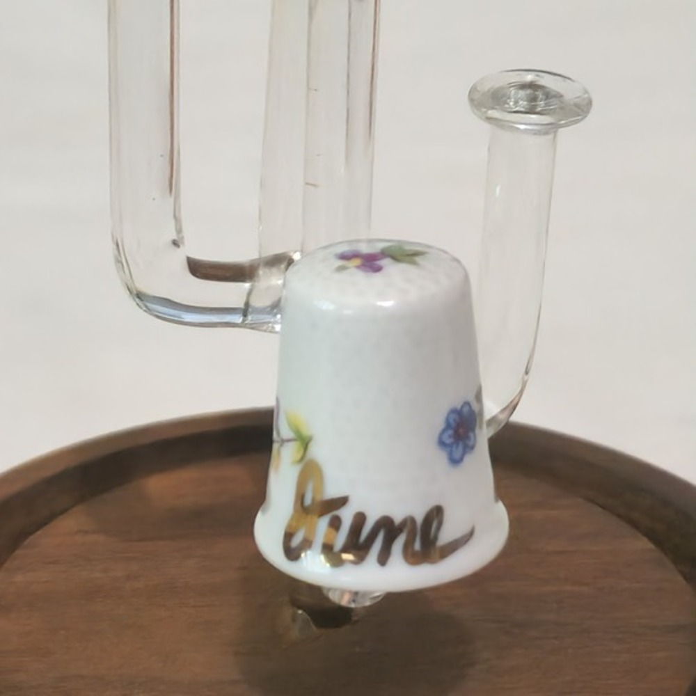 Vintage Limoges White Porcelain Flower Sewing Thimble June Wrote In Gold France